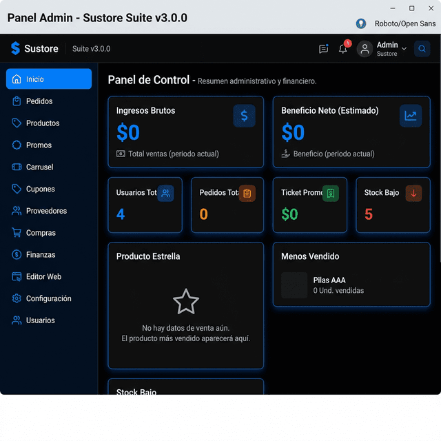 Vista previa del panel administrador
