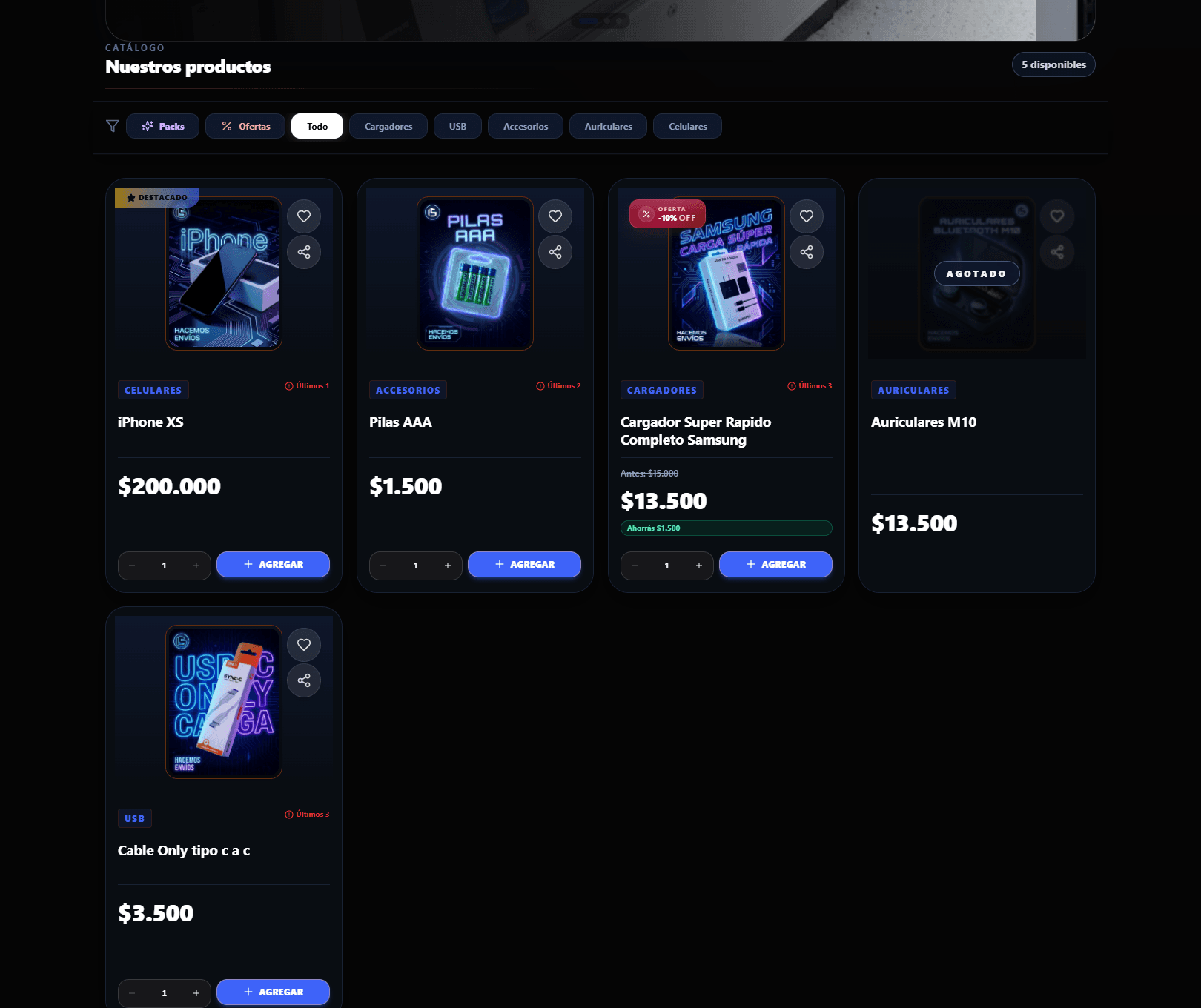 Vista enfocada del catalogo para clientes